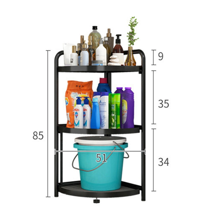 Bathroom Rack Free Installation Bathroom Floor Storage Rack Household Pot Rack Kitchen Multi-Layer Folding Triangle Shelf, Three